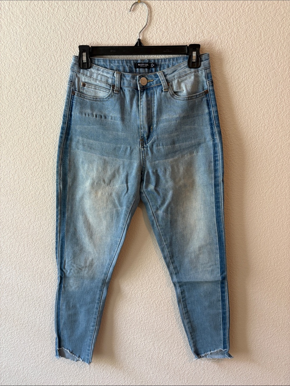Nasty Gal Two-Tone Light Blue Ankle Skinny Jeans